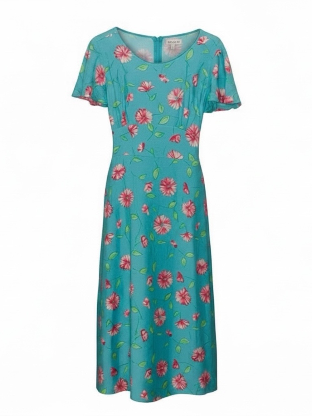 Vintage Woman's Light Blue Floral Flutter Sleeve Modest Spring Easter Midi Dress